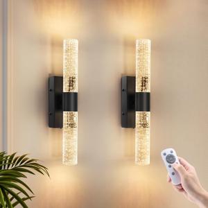 VOLISUN Battery Operated Wall Sconces Set of Two, Black Sconces Wall Decor Set of 2, Wireless Wall Sconces with Remote, Rechargeable Wall Light for Living Room, Bedroom, Bathroom, Vanity (15.3 inch)