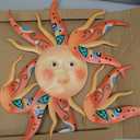 Metal Sun Wall Art Decor,17.3Inches Sun Face Garden Sculptures Statues Wall Art Decorations for Indoor and Outdoor, Room Garden Porch Fence Balcony Patio Decor (Orange)