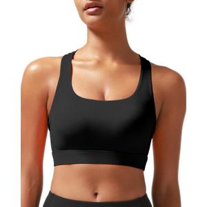 RUNNING GIRL High Impact Sports Bras for Women - Scoop Neck Strappy Sports Bra High Support Moulded Cup Workout Bra (Medium)
