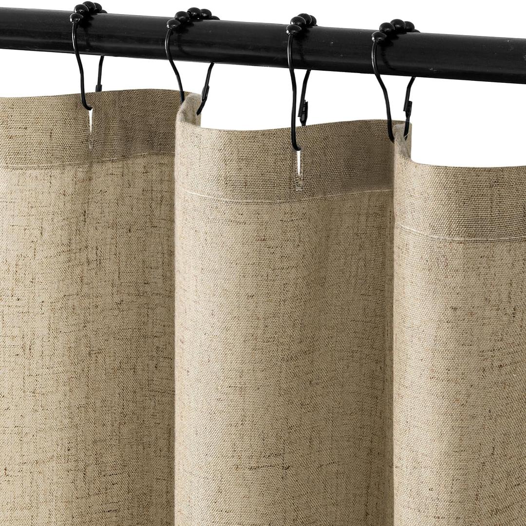 MIULEE Extra Long Linen Shower Curtain 90 Inches with 12 Metal Hooks Boho Farmhouse Heavy Buttonhole Fabric Shower Curtain Set Waterproof Thick Cloth Neutral Curtains for Bathroom W72*L90, Khaki