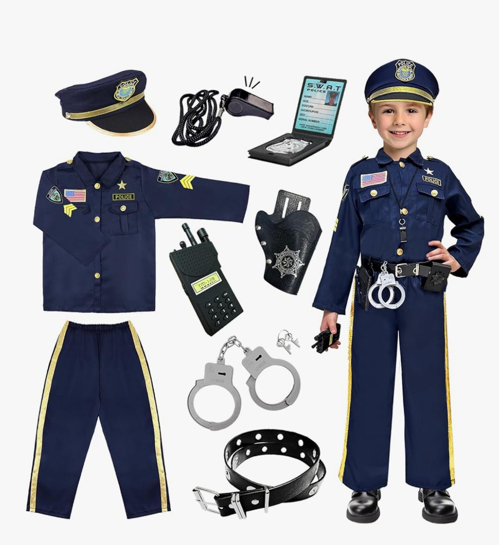 Police Officer Costume for Kids - Boys & Girls, Cop Uniform for Role Play, Gift, Halloween & Career Day, S