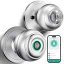 KLLOQUE Fingerprint Door Lock, Smart Fingerprint Door Knob with Lock, Biometric Door Locks with App Control & Key, Keyless Thumbprint Entry Door Locks for Bedroom, Front Door, Home, Apartment-Silver