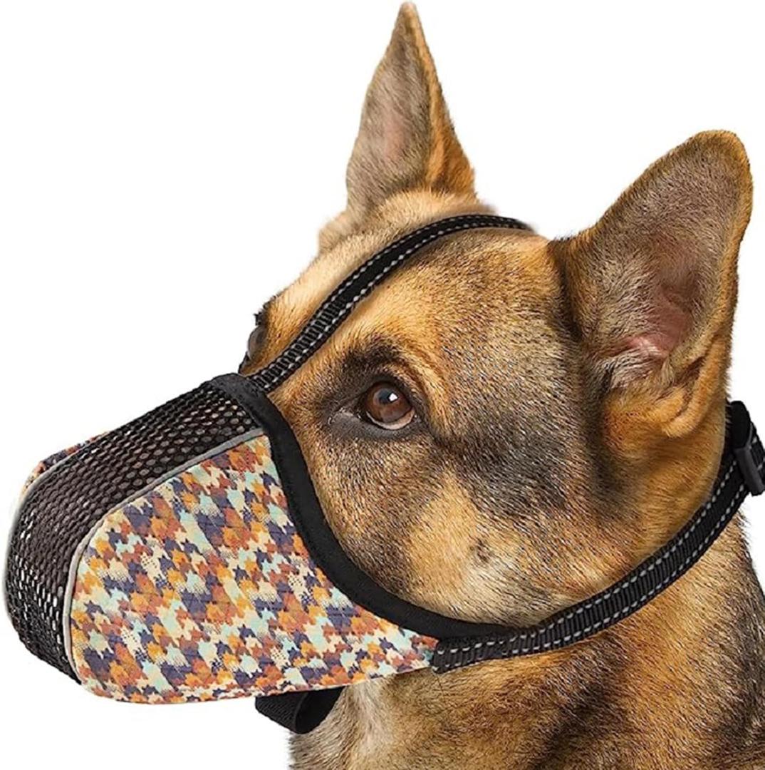 Dog Muzzle for Extra Large Breed Dogs to Prevent Biting Chewing Barking Soft Air Mesh Muzzles Reflective Ajustable Full Coverage Dog Mouth Guard Cover for Grooming Scavenging Orange XL