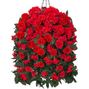 Artificial Geraniums Fake Hanging Flowers Plants Basket for Outdoors Spring Summer Outdoor Decor, 3PCS Faux Silk Geraniums Vines in Planter Realistic UV Resistant for Outside Balcony Patio Porch Home (Red)