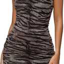 SOLY HUX Women's Bodycon Mini Dress Y2k Animal Print Crewneck Sleeveless Ruched Party Club Dresses (Brown Tiger)