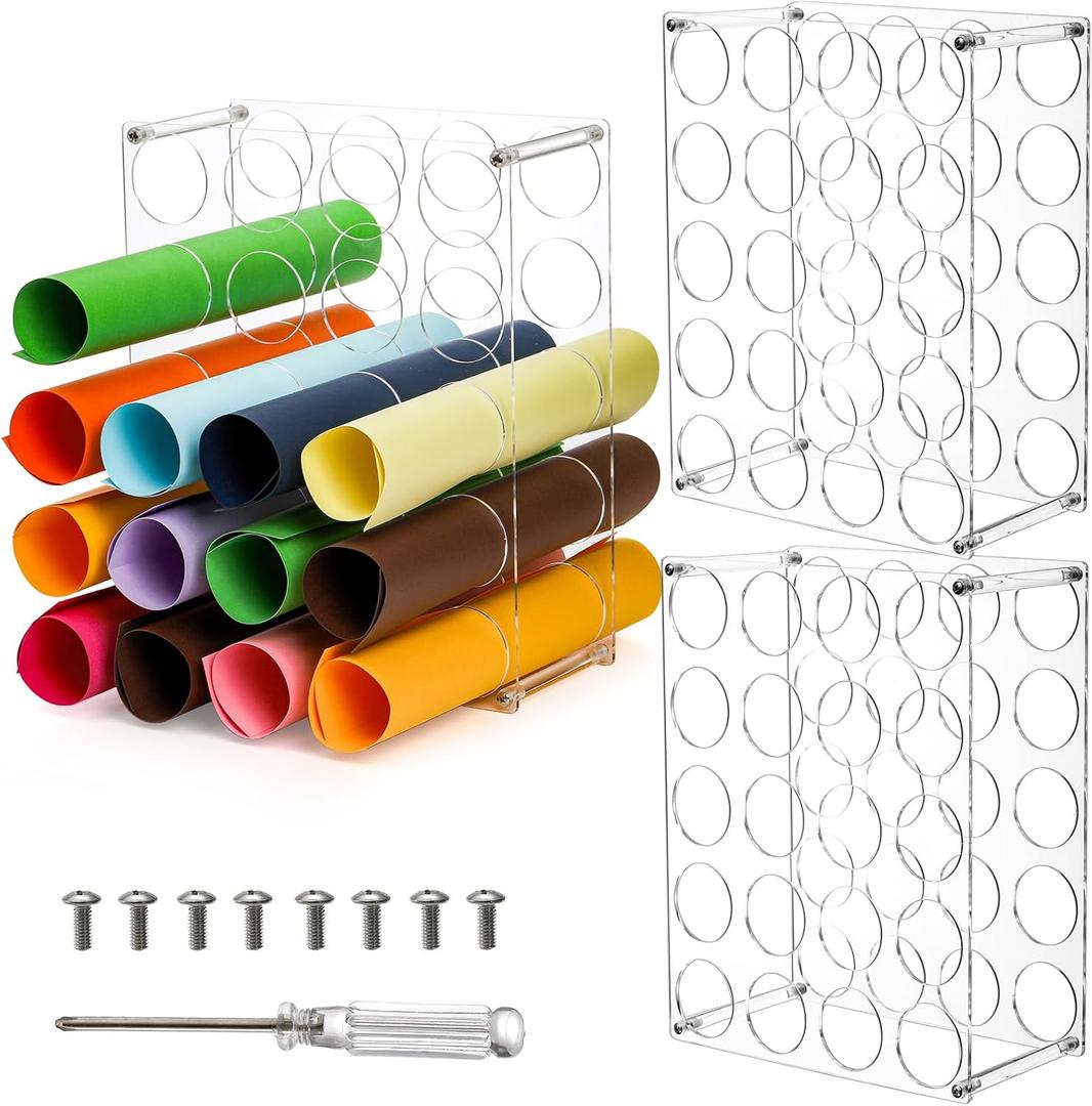 Elsjoy 3 Pack Vinyl Roll Organizer, 60-Holes Acrylic Vinyl Storage Racks Vinyl Roll Holders, Vinyl Storage Organizer Display Stand for Craft Room, Art Craft Paper
