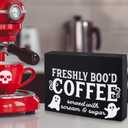 Freshly Booed Coffee Sign, Halloween Coffee Bar Decor Ghost Wooden Decorative Gothic Coffee Sign for Halloween Party Home Kitchen Table Shelf