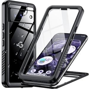 Temdan for Google Pixel 8 Case Waterproof, Built-in Lens & Screen Protector[Full Body Shockproof][Military Drop Proof][Dustproof][IP68 Underwater] Protective Cover for Pixel 8 6.2-Black/Clear