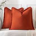 MIULEE Throw Pillow Covers Fall Boho Farmhouse 22x22 Set of 2 Decorative Burnt Orange Couch with Fringe Chic Cotton Pillowcases Home Decor Accents for Cushion Soft Bed Living Room