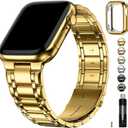 Fullmosa Bands Compatible with Apple Watch Band 41mm 40mm 38mm, Stainless Steel iWatch Band with Case for Apple Watch Series 9 8 7 6 5 4 3 2 1 SE3/2/1, Golden