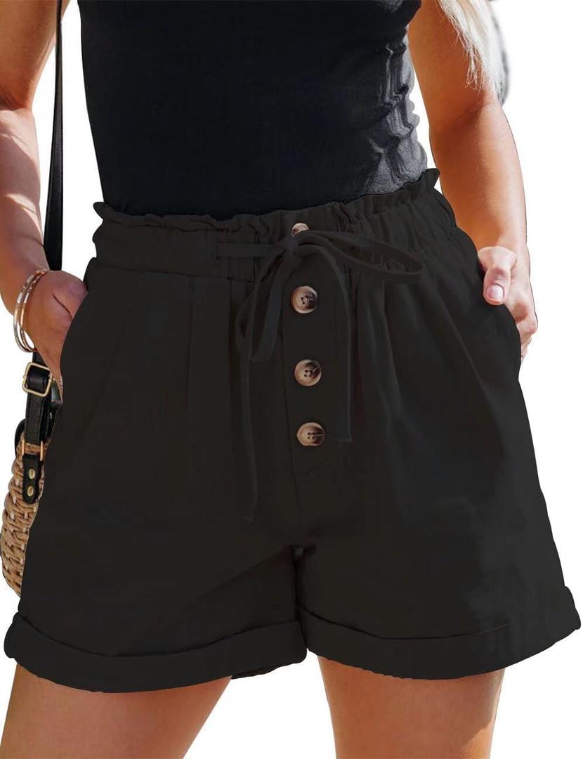 FEKOAFE Womens Shorts 2025 Comfy Summer Drawstring High Waist Cotton Shorts for Women Trendy(S-2XL) (Medium, Aa Black)