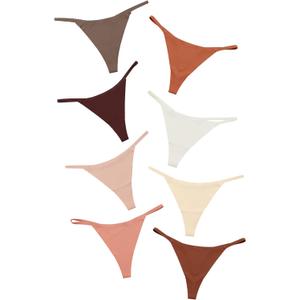 DEANGELMON Seamless G-string Thongs for Women - No Show Thong Underwear Low Rise Stretch Panties Workout Pack (Medium, Coffee - 8 Pack)
