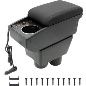 YJYWZH Car Armrest Box Fit for Nissan Almera Versa 2012-2019 Accessories Center Console Cup Holder Double Layer Storage Organizer Box with 2 USB Fast Charging Ports (Black Stitching)