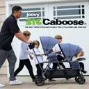 Joovy Big Caboose Triple Stroller with Rear Bench and Standing Platform, Reclining Seats, Optional Rear Seat, and Two Universal Car Seat Adapters, Jet, Manufactured: 08/15/25