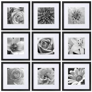 eletecpro 12x12 Picture Frames Set of 3 with Mat for 8x8 Photos or without Mat for 12x12, Square Gallery Wall Decor Collage for Picture Display, Black Frame Set for Wall Hanging