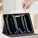 HFcoupe for M4 iPad Pro 13 inch Case 2024, Book Style iPad Pro 7th Generation Cover with Elastic Pencil Holder, Magnetic Closure, Auto Wake/Sleep Embossed Protective Folio for iPad pro 13", Navy