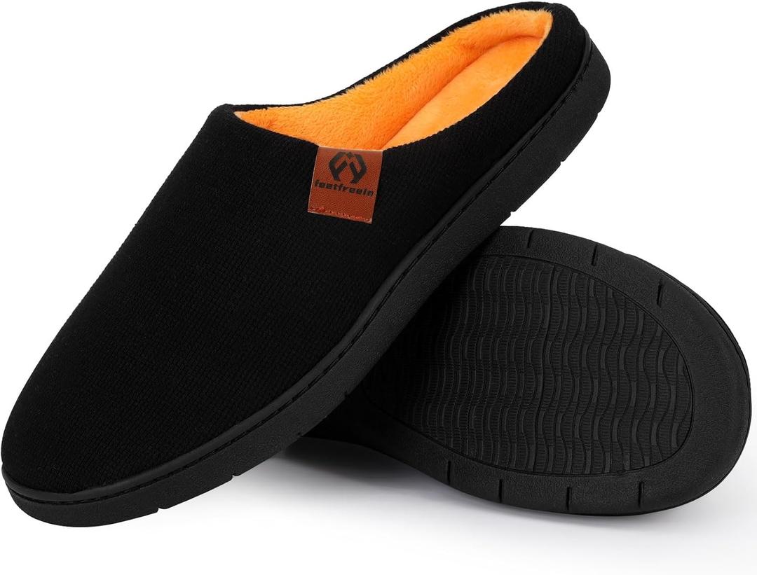Mens Scuff Slippers, Cozy Supportive Foam Slip-On House Shoes for Indoor & Outdoor (11-12, Orange)