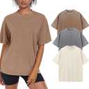 Womens Washed Vintage Oversized T-Shirt Casual Baggy Streetwear Boyfriend Tee Workout Short Sleeve Cotton Tops (Small, Gray+sand+beige)