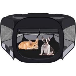 Dog Cat Playpen,Portable Pet Puppy Playpen,Rabbit Puppy Dog Play Pen for Indoors,Dogs Tent for Indoor Cats,Kitten Playpen,Collapsible Small Cats Crate Cage for Small Dogs with Carrying Case(Grey, S) (Black)