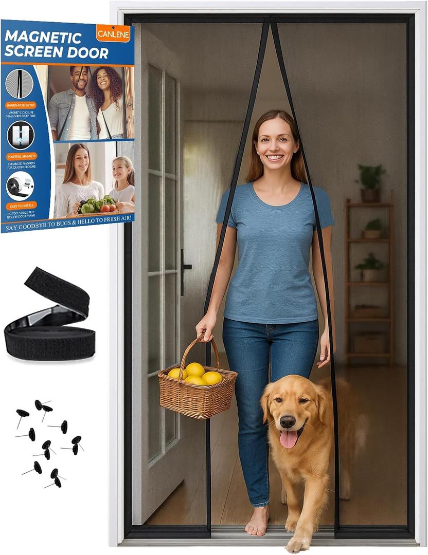 High-Density Magnetic Screen Door Mesh for Home and Patio, Tear Resistant Backdoor Screen Net with Magnetic Closure (Fit Door 36"x82"/Screen 39"x84, Black Pet)