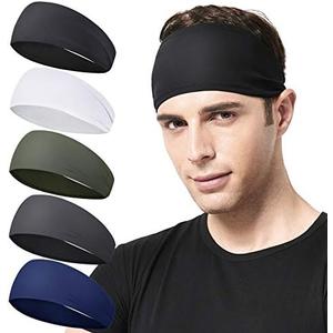 Acozycoo Mens Running Headband,5Pack,Mens Sweatband Sports Headband for Running,Cycling,Basketball,Yoga,Fitness Workout Stretchy Unisex Hairband