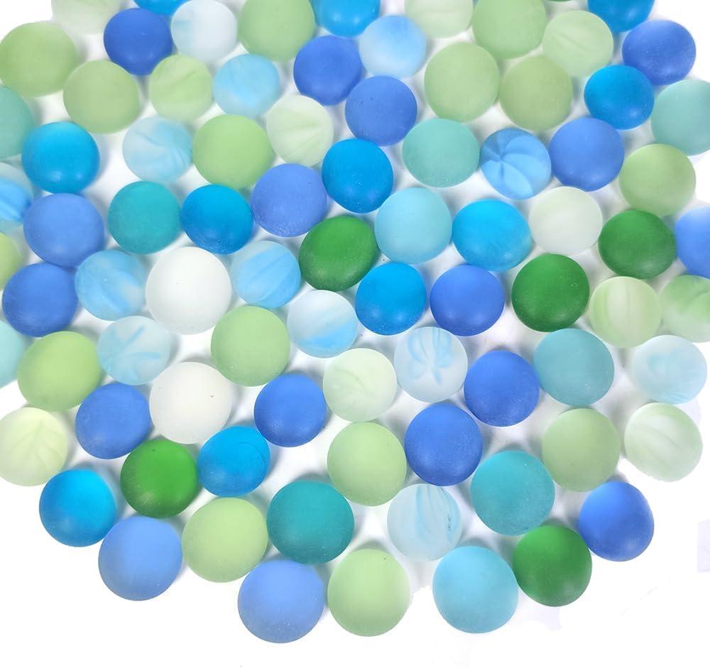 HappyFiller 2 Pound Frosted Sea Glass Gems Matted Flat Marbles Pebble Stones for Vase Fillers Beads,Table Scatter,Fountain,Aquarium Fish Tank,Crafts,Beach Theme Decoration,Mix Blue Green Aqua Teal