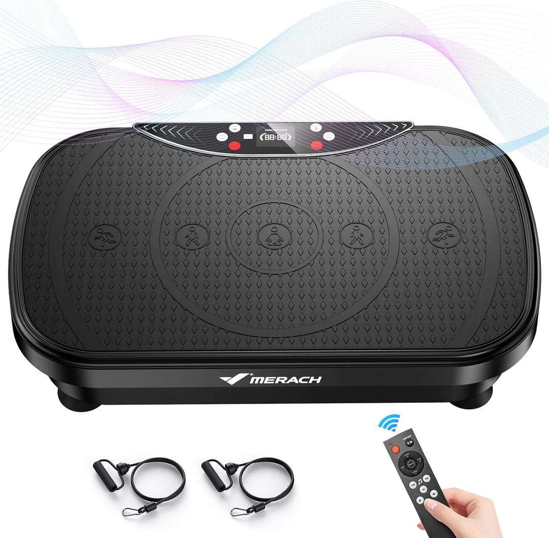 MERACH Vibration Plate Exercise Machine, Vibrating Platform for Lymphatic Drainage Weight Loss Muscle Activation, Full Body Home Exercise Equipment with LED Touch Screen Bluetooth Pull Cord