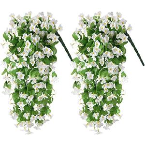 ZFProcess Artificial Fake Hanging Flowers Plants for Outdoor Spring Summer Decoration, 2PCS Faux Silk Violet UV Resistant Look Real Trailing Vines for Outside Home Planter Porch Patio(White)