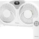 Holmes 9" CleanBreeze Digital Window Fan Thermostat, Remote Control, Adjustable Extender Panels, Water-Resistant Design, White