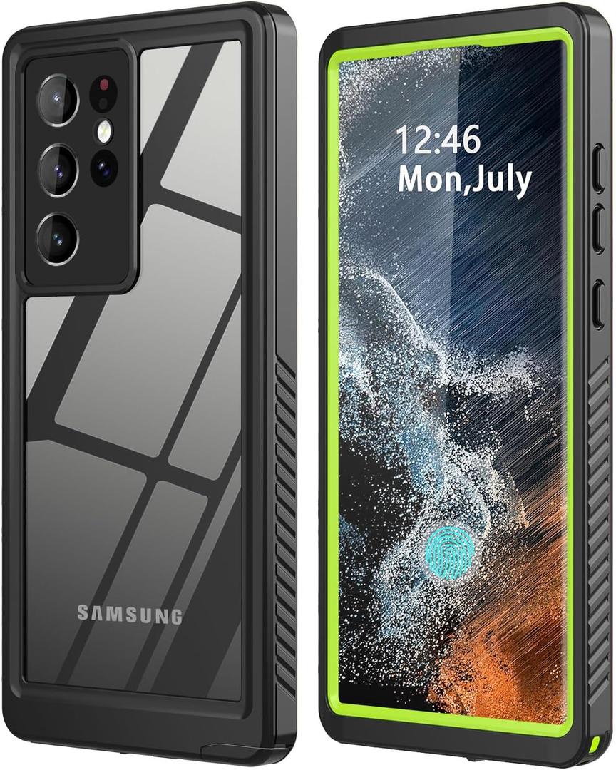 for Samsung Galaxy S22 Ultra Case Waterproof Built-in Screen Protector [Full Body Shockproof][12 FT Military Shockproof] Dustproof Underwater Phone Case for Galaxy S22 Ultra 5G 6.8''(Green)