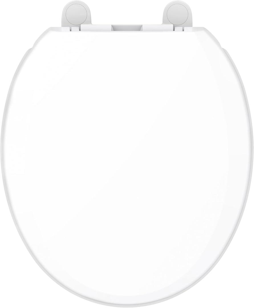 Gerber Round Front Toilet Seat with Cover, Soft Close, No Slam, Quick & Easy Install, Heavy-Duty Plastic, Durable & Fade-Resistant, White GC550129