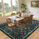 8x10 Area Rugs for Living Room: Floral Washable Rug Vintage Large Soft Boho Non-Slip Carpet Indoor Floor Stain Resistant Carpets for Bedroom Dining Room Farmhouse Nursery Home Office Dark Green