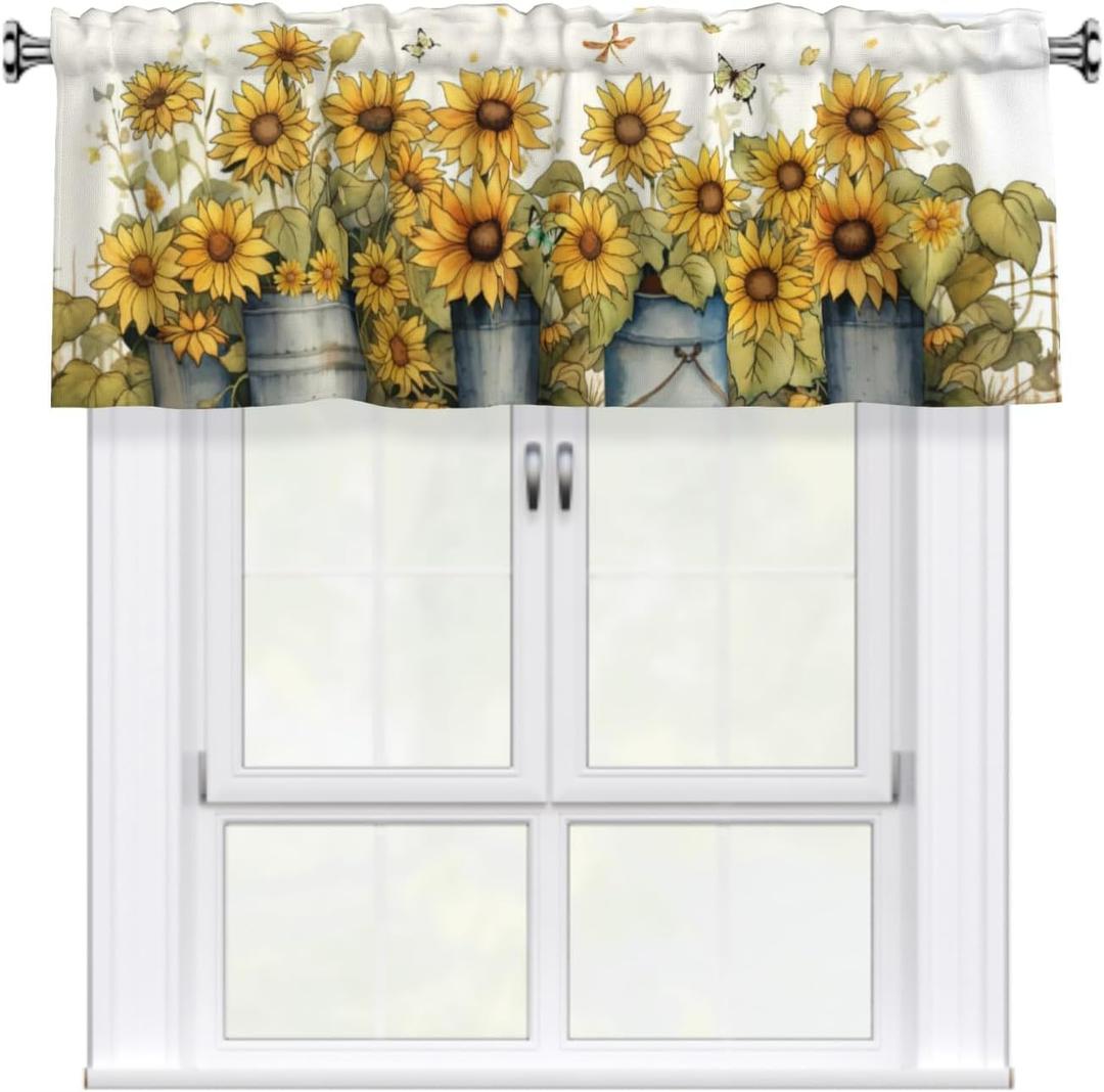 Sunflowers Valances Windows Decor 54x18 Inch Fall Yellow Flowers Curtain for Kitchen Farmhouse Home Seasonal Valance for Living Room Window with 3 inch Rod Pocket