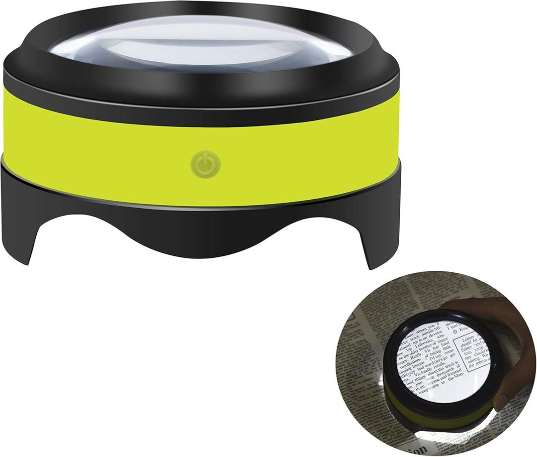 Magnifier, Rechargeable Dylviw 3X-5X Desktop Magnifying Glass, Large View Area Adjustable LED Lights, Ideal for Reading, Blueprints, Hobbies-Carrying Case Included