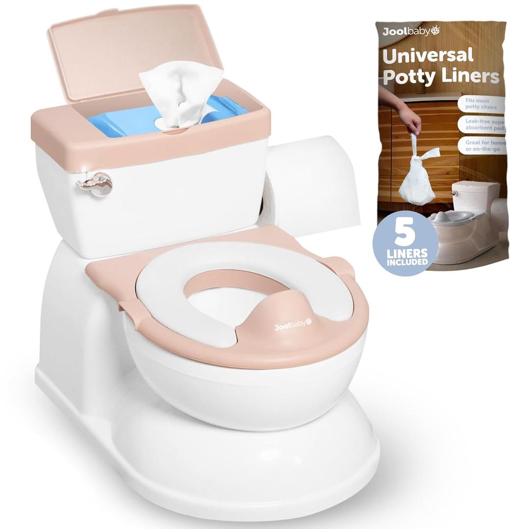 Jool Baby Real Feel 2-in-1 Potty with Wipes Storage, Flushing Sounds & Disposable Liners - Realistic Toilet - Easy to Clean & Assemble (Pink)