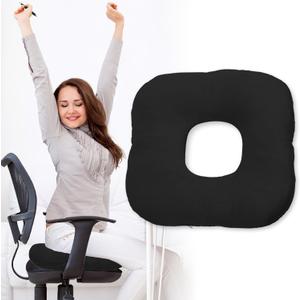 Stuffed Donut Pillow Seat Cushion | for Tailbone and Coccyx Pain, Hemorrhoids, Bed Sores, Pregnancy, Prostate, Surgery Recovery, Sitting Pressure Relief, for Home, Office and Car (Black)