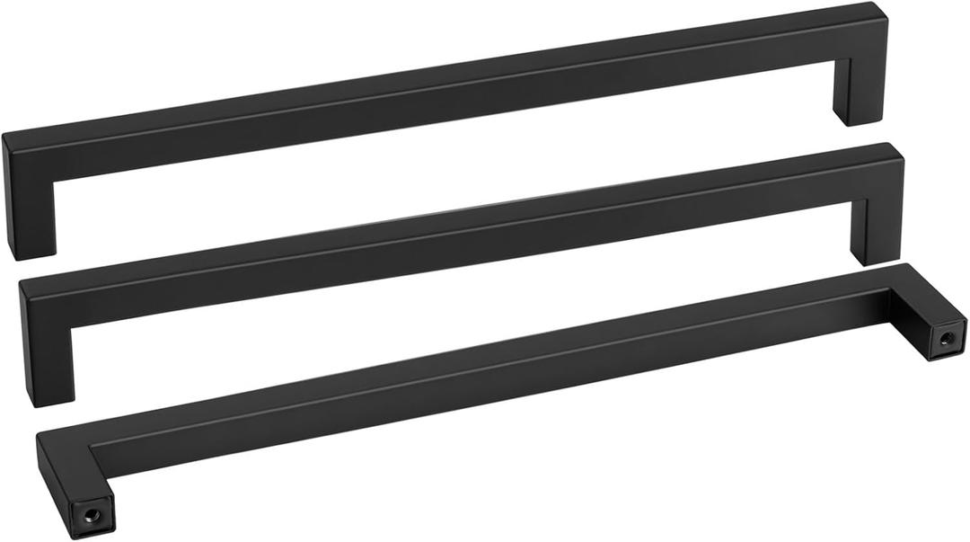 Goldenwarm 10 Pack 18 Inch Black Cabinet Handles Matte Black Drawer Pulls Stainless Steel Cabinets Hardware Square Bar Modern for Kitchen Bathroom Cupboard