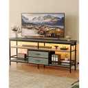63 Inch TV Stand, Entertainment Center for 55 to 75 Inch TVs with LED Lights Removable Charging Station, Modern Media Console Table with Open Storage Shelves Fabric Drawers, Black Black 63in