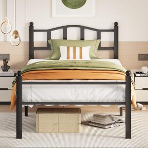 Metal Twin Size Bed Frames with Headboard,Heavy Duty Sturdy Mattress Foundation,12in Under Bed Storage Space,Noise-Free Design & No Box Spring Needed,Easy Assembly,Tools Free,Black
