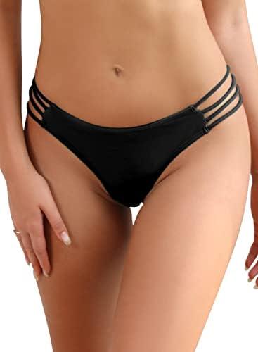 SHEKINI Womens Strappy Thong Bikini Bottom String Low Waisted Swimsuit Bottom HIGT Cut Bathing Suit Bottoms Medium