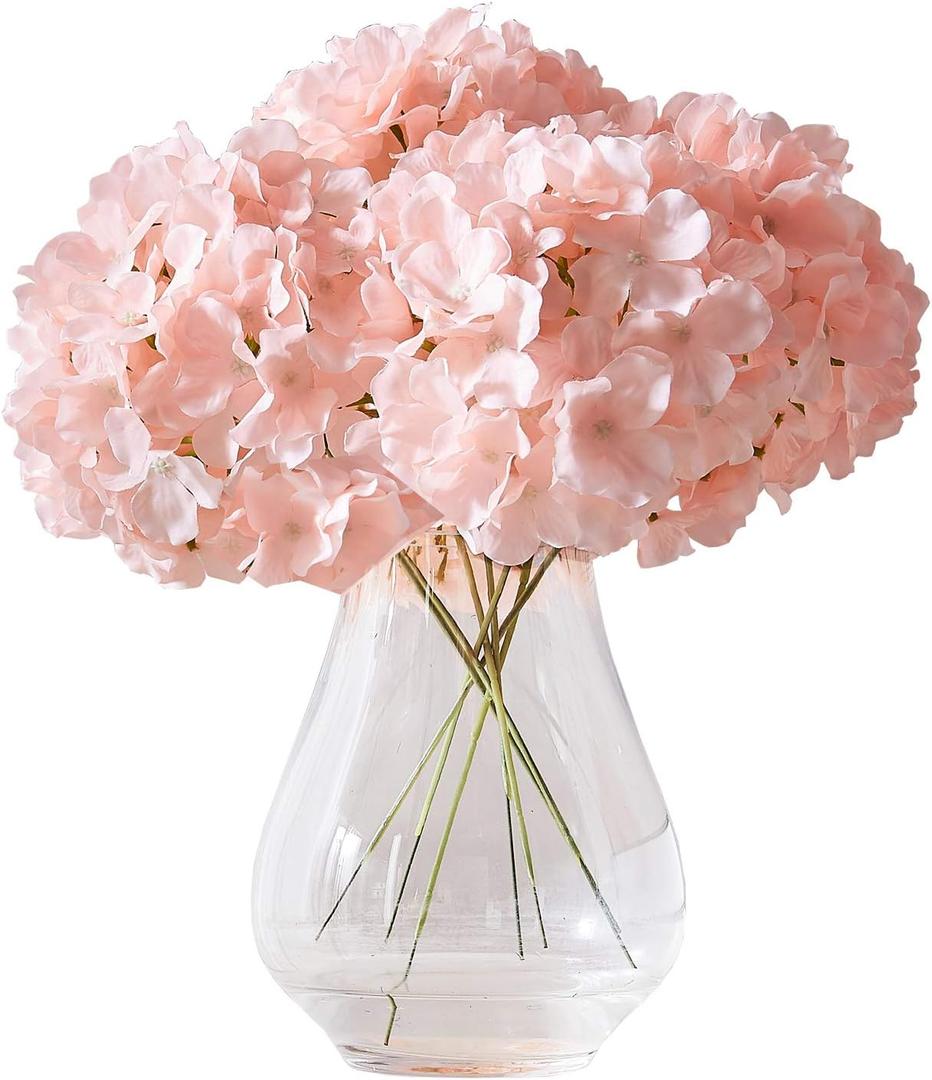 10Pcs Artificial Hydrangea Flowers Blush Heads Fake Hydrangea Silk Flowers for Wedding Centerpieces Bouquets DIY Floral Decor Home Decoration with Stems(VASE NOT Included) (Large)