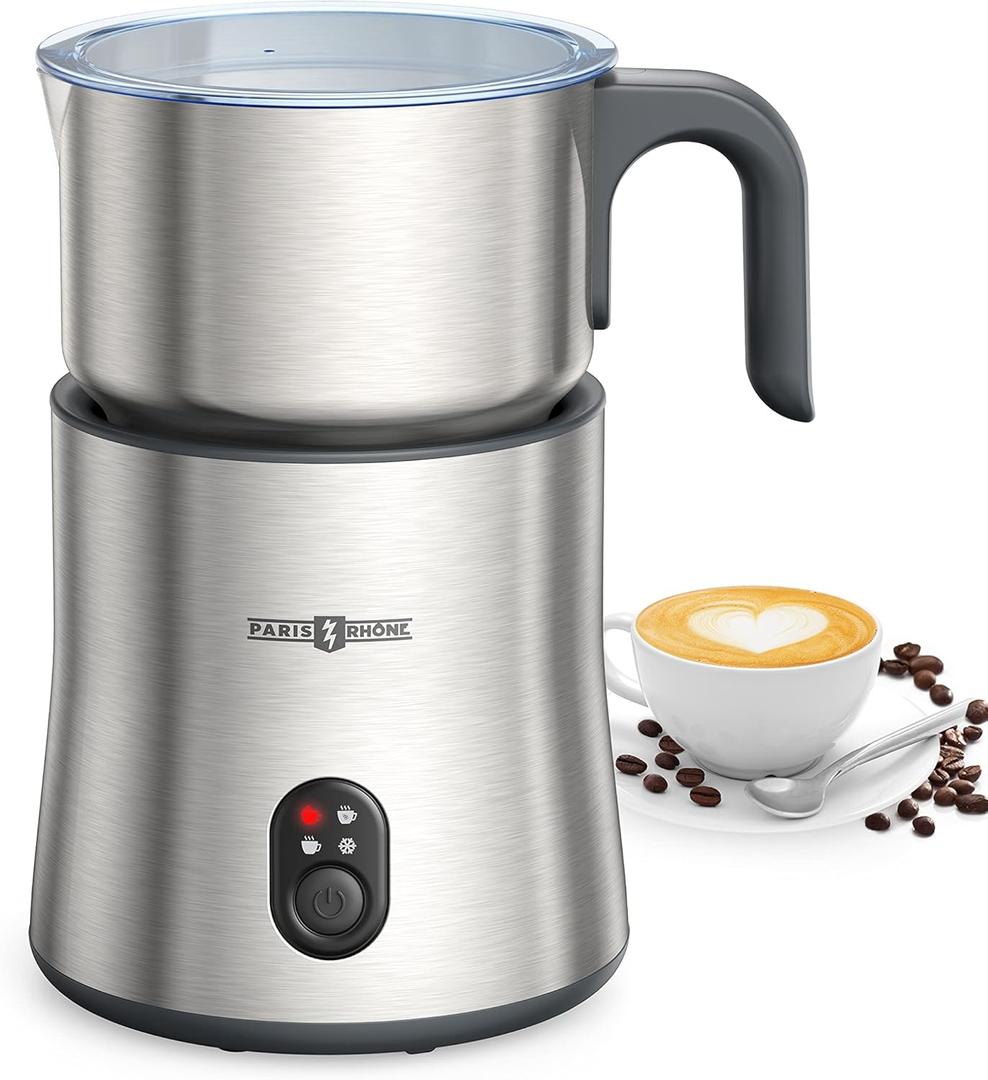 Milk Frother and Steamer, PARIS RHNE 4 in 1 Detachable Milk Steamer, 500ml Hot Chocolate Maker and Milk Warmer with Hot & Cold Foam, Dishwasher Safe, All Stainless Steel