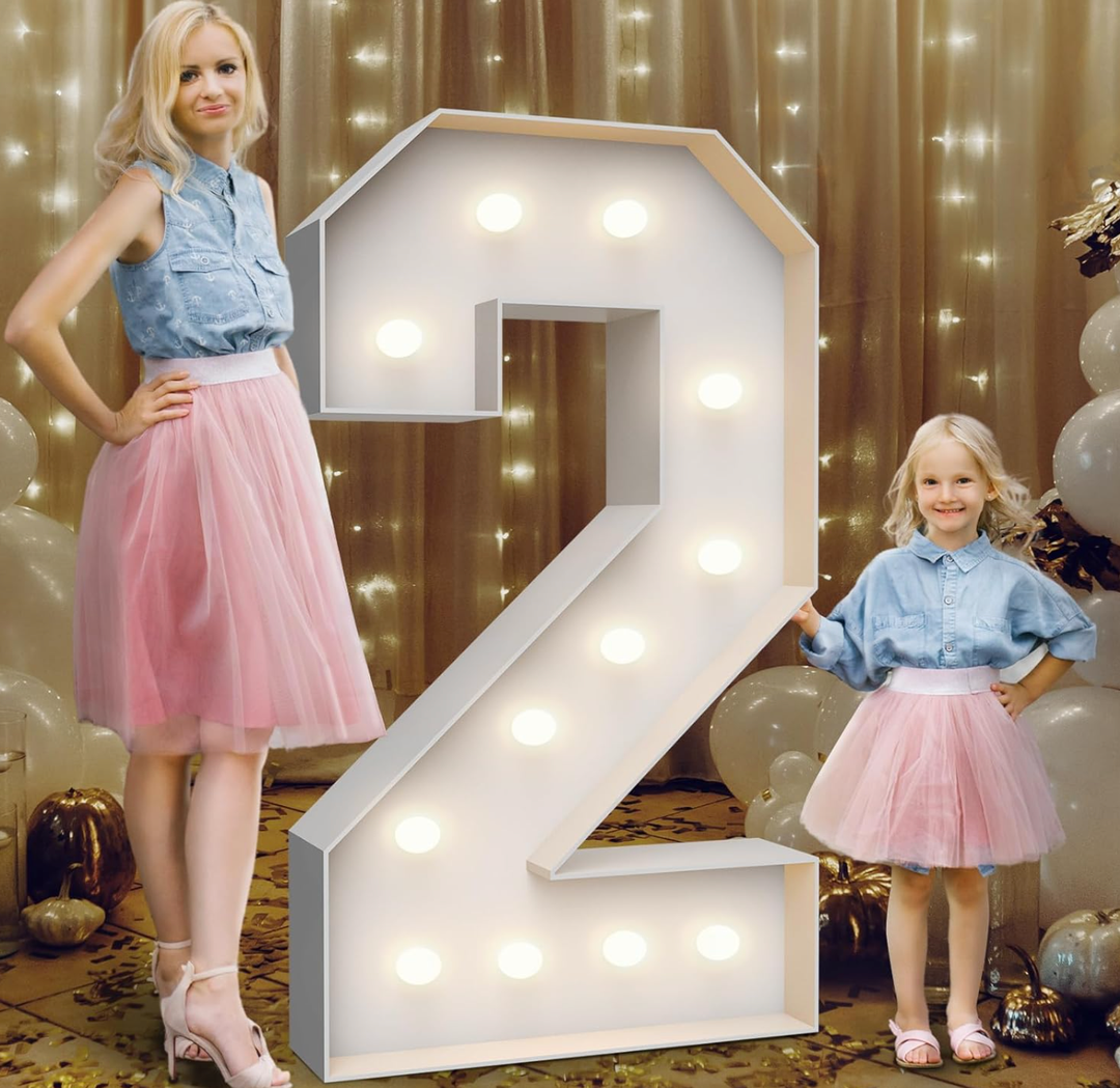 4FT Marquee Light Up Numbers 2,Party Decoration Large Marquee Light Up Letters with Weighted Water Bag,Precut Foam Board Set Can Be Used for Birthdays,Weddings,Baby Anniversaries