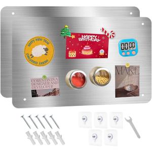 Magnetic Board 17.5" X 11.7" Magnet Board for Wall Stainless Steel Metal Magnetic Board for Wall for Magnet Display Photos Office Supplies Kitchen Stuff Bulletin Board Vision Board(Silver 2PC)