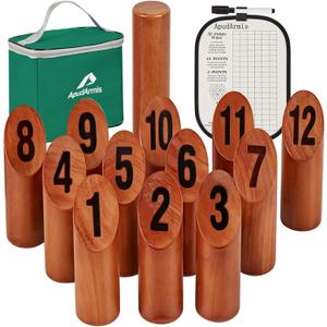 ApudArmis Wooden Tossing Game Set, Numbered Block Toss Games Set with Scoreboard & Carrying Case - Outdoor Lawn Backyard Beach Game for Adults Family (Classic Mahogany)