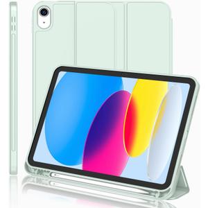 iMieet iPad (A16) Case 11th Gen/iPad 10th Generation Case [11-Inch 2025/10.9 Inch 2022] with Pencil Holder, Trifold Stand Smart Cover with Soft TPU Back,Auto Wake/Sleep(Light Green)