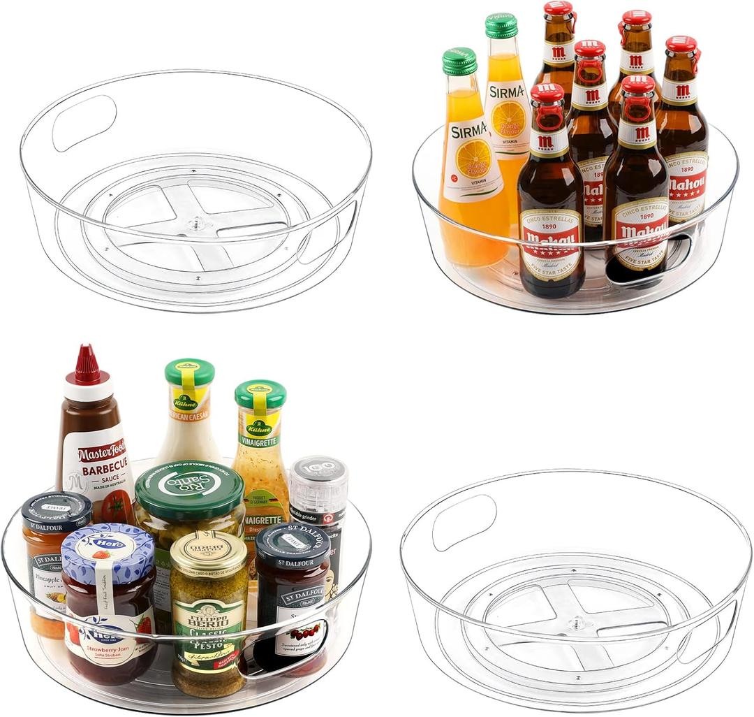 GUZON 4 Pack Lazy Susan Organizer for Cabinet, Upgraded 11.5" Clear Turntable Organizer with Handles and Raised Edge, Lazy Susan for Table Top, Pantry Organizers and Storage for Kitchen, Refrigerator