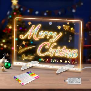 LED Drawing Board for Kids, Light Up LED Drawing Board with Colors, Magic Drawing Tablet with 2 Triangular Stand 7 Colored Pens Christmas & Birthday Gifts for Girls Boys (13.78X9.85 In)