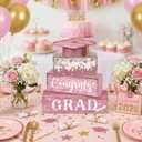 CroBlissful 4 Pcs Pink Graduation Table Decorations 2026 Graduation Tiered Tray Decorations Congrats Class of 2026 Wooden Block Centerpiece Sign Farmhouse Congratulate Gifts for Home Shelf Office