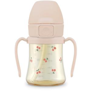 GROSMIMI Flip Top Spill Proof Sippy Cup, PPSU, BPA Free, 6 oz, Stage 2 Straw for Toddlers (Cherry)